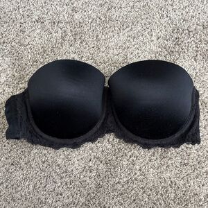 Wonderbra 7644 Black Strapless Push Up Bra 36C Lace Trim Molded Cups Lingerie #8